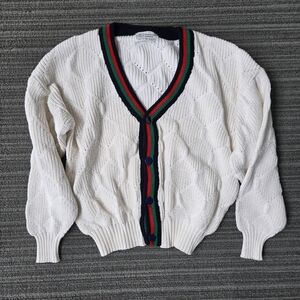 Vintage 100% Cotton Knit Sweater Cardigan In Gucci Colorway